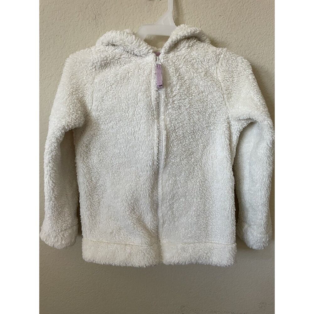 Cat & Jack Ivory 3D Unicorn Horn Hair Ears Zip Up Girls’ Plush Hoodie Jacket 4/5